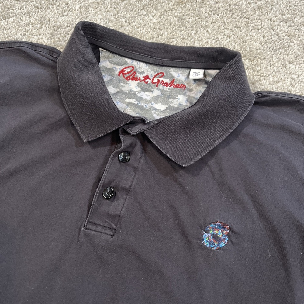 Robert Graham‎ Polo Shirt XL Black Classic Fit Embroidered Logo Casual Luxury
